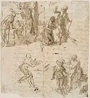 ヴェロネーゼが1588年2月4日付の手紙の裏に描いた、キリストの洗礼に関する4つの素描。フォッグ美術館所蔵。