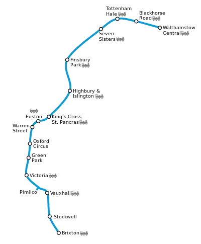 Geographically accurate map of the Victoria Line