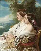 1852年、同名の従姉妹（ヌムール公爵夫人ヴィクトワール（奥）とイギリス女王ヴィクトリア（手前））。