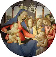 『聖母子と三天使に迎えられる洗礼者ヨハネ』(1500年頃)セバスティアーノ・マイナルディ