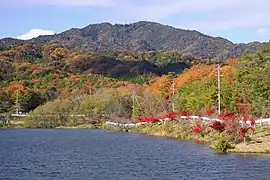 大池南岸より望む猿投山（西中山町、2013年（平成25年）11月）