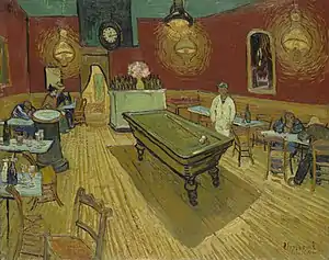 『夜のカフェ』1888年9月、アルル。油彩、キャンバス、70 × 89 cm。イェール大学美術館(米コネチカット州ニューヘイブン)F 463, JH 1575。