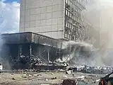 爆発現場での火災