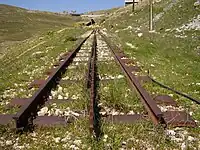 ベイルート-ダマスカス鉄道の廃線跡のラックレール、2007年
