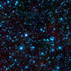 WISR 1828+2650(中央の緑色の点)の赤外線画像(提供:NASA)