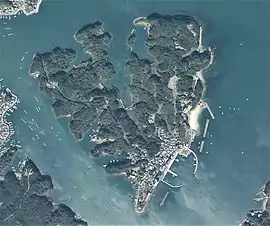 渡鹿野島の空中の写真（2015年10月撮影）国土交通省 国土地理院 地図・空中写真閲覧サービスの空中写真を基に作成