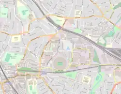 ウェンブリー・スタジアムとA406北環状道路（右下）の地図　周辺にはオリンピック・ウェイ、ウェンブリー・セントラル駅、ウェンブリー・スタジアム駅、ウェンブリー・パーク駅がある。
