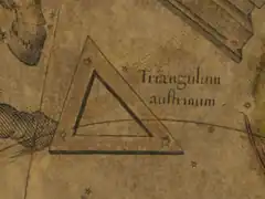 ウィレム・ブラウ作の天球儀（1603年）に描かれたTriangulum Austrinum。