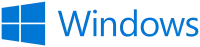 様式化された四角形四つの形状を表す青色のアイコンと、青色の「Windows」という単語を含むWindowsのロゴ