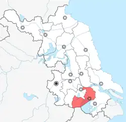 江蘇省中の無錫市の位置