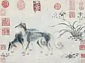 萱花双犬図（1427年、アーサー・M・サックラー・ギャラリー蔵）