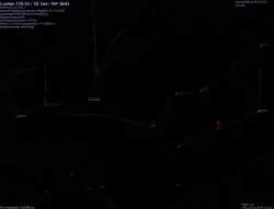 くじら座YZ星の位置（右の赤い矢印）