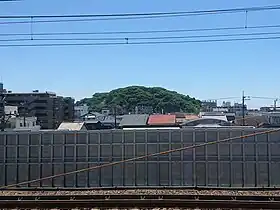 東海道本線下り列車から見た八幡城(八幡山)