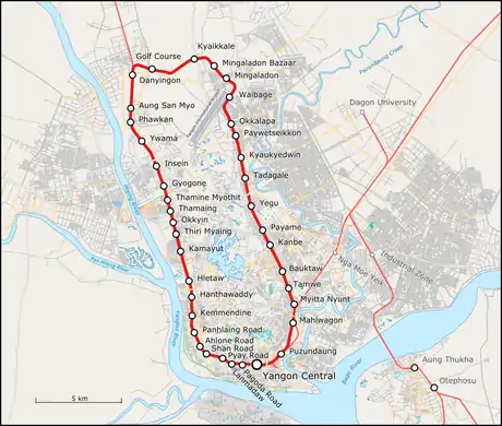 ヤンゴン環状線路線図