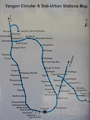 列車内にあるヤンゴン環状線路線図