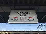 駅名標(サクラの花とサクランボのイラストがある)