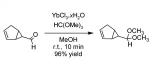 Acetalisation of an acid-sensitive aldehyde using YbCl3 catalyst and trimethyl orthoformate