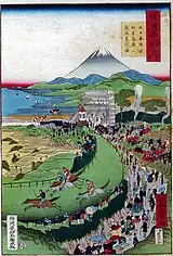一港斎永林（永林信実）作 「横濱名所之内 大日本横濱根岸萬國人競馬興行ノ圖」 根岸競馬場（1872年）