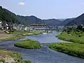 2010年9月撮影。吉野川橋梁を渡る16600系。下流吉野大橋より撮影