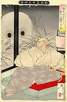 清盛福原に数百の人頭を見るの図