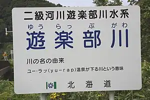 清流建石橋にある遊楽部川の河川標識