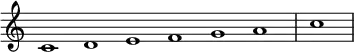 \relative c' {
\new Staff \with { \remove "Time_signature_engraver" }
{ \key c \major \time 1/1 \cadenzaOn c1 d e f g a \bar"|" c \bar"|"}
}