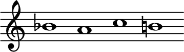 \header { tagline = ##f }
\score {
\new Staff \with{ \magnifyStaff #2/1 }{
%\override Score.SpacingSpanner #'common-shortest-duration = #(ly:make-moment 1 8)
\time 4/1
\override Score.TimeSignature #'stencil = ##f
\defineBarLine "N" #'("" "" "")
\once \omit Score.MetronomeMark \tempo ""1 = 60
\relative c'' {bes1 a c b \bar "N"}
}
\layout {indent = 0\mm line-width = 90\mm}
\midi {}
}